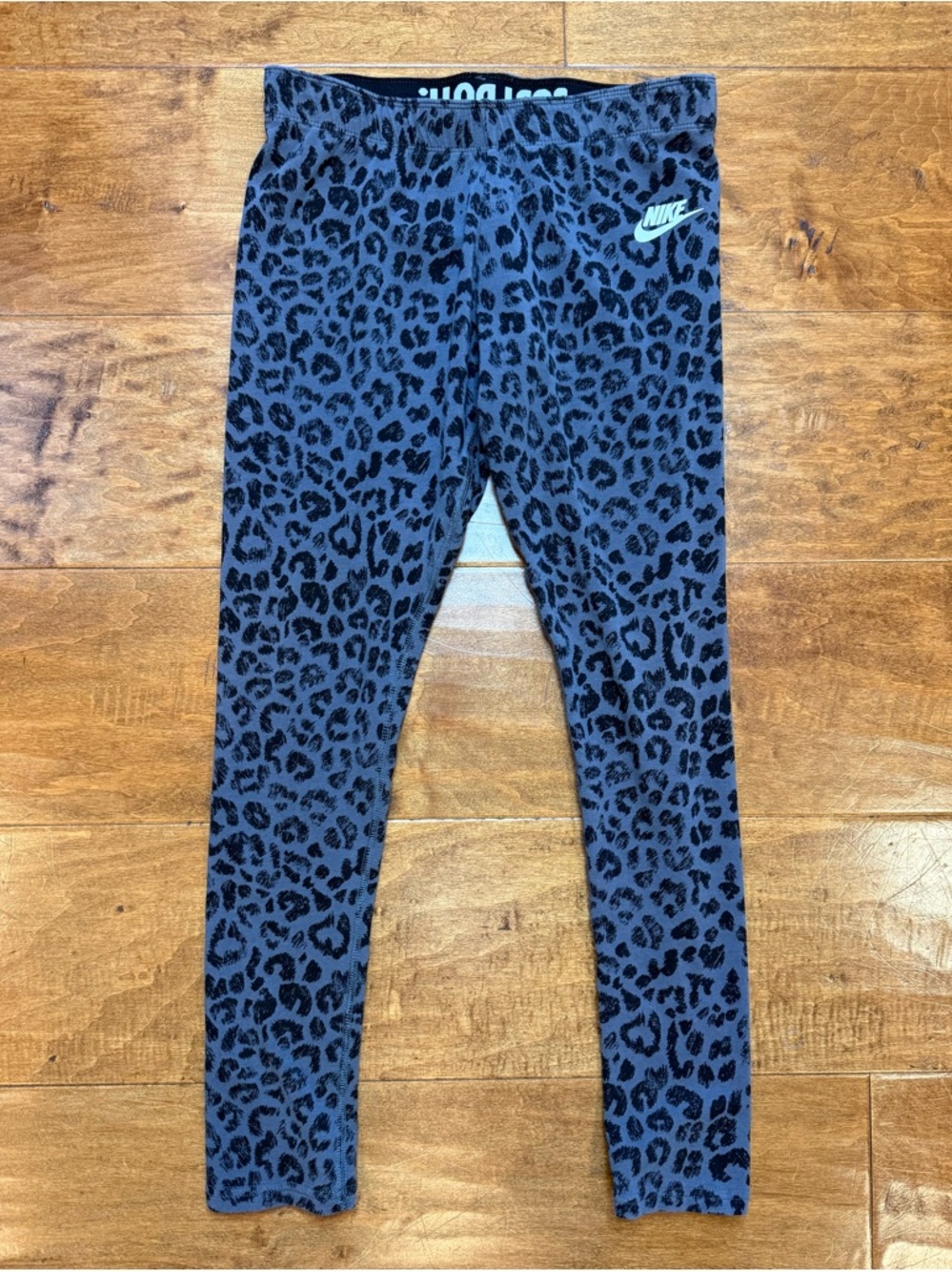 Nike Leopard Print Leggings Gray Black Logo Stretch Pants M